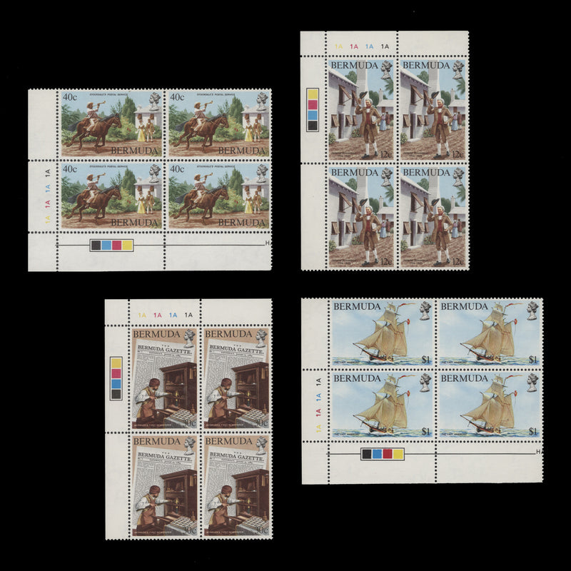 Bermuda 1984 (MNH) Newspaper and Postal Service Bicentenary plate blocks