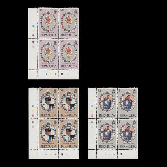 Bermuda 1981 (MNH) Royal Wedding traffic light/plate blocks