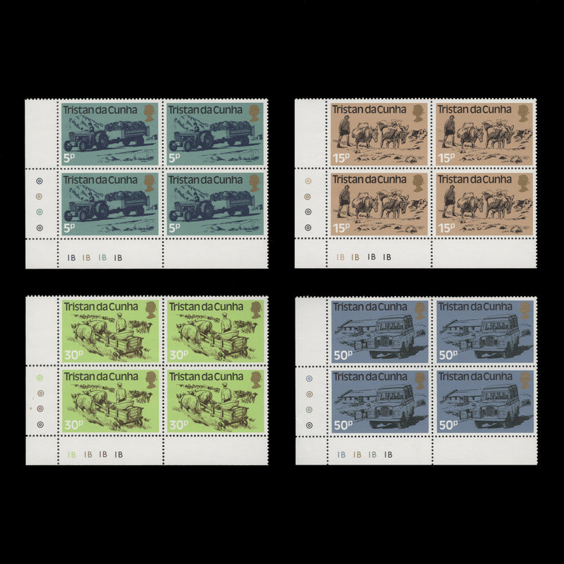 Tristan da Cunha 1983 (MNH) Land Transport plate 1B–1B–1B–1B blocks