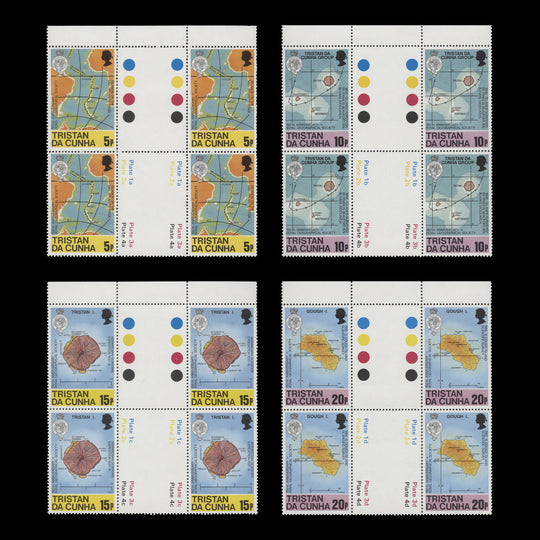 Tristan da Cunha 1980 (MNH) Maps gutter traffic light/plate blocks
