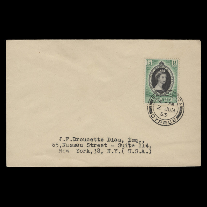 Cyprus 1953 (FDC) 1½p Coronation, FAMAGUSTA