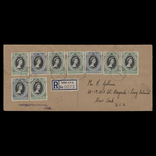 Aden 1953 (FDC) 15c Coronation singles, ADEN GPO