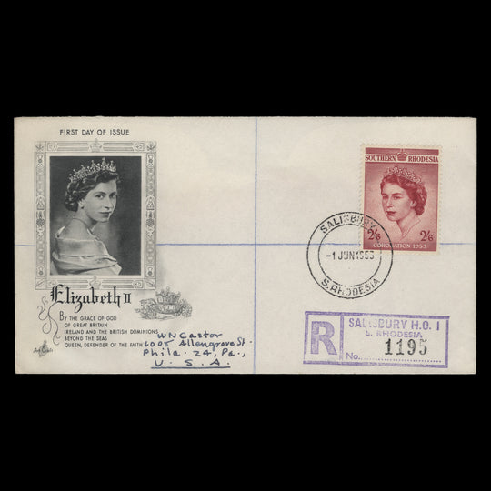 Southern Rhodesia 1953 (FDC) 2s6d Coronation, SALISBURY