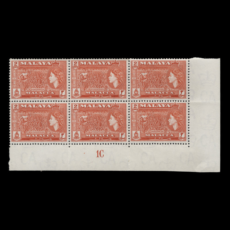 Malacca 1957 (MNH) 2c Pineapples plate 1C block