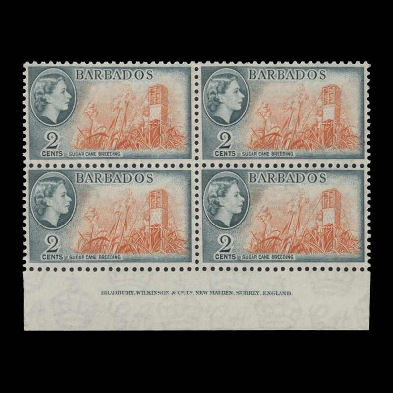 Barbados 1954 (MNH) 2c Sugar Cane Breeding imprint block