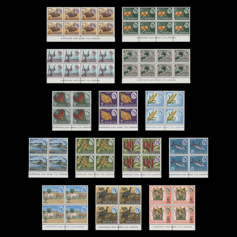 Rhodesia 1966 (MNH) Definitives imprint blocks, Harrison