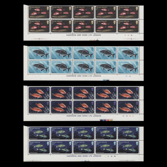 Pitcairn Islands 1970 (MNH) Fishes imprint/plate blocks