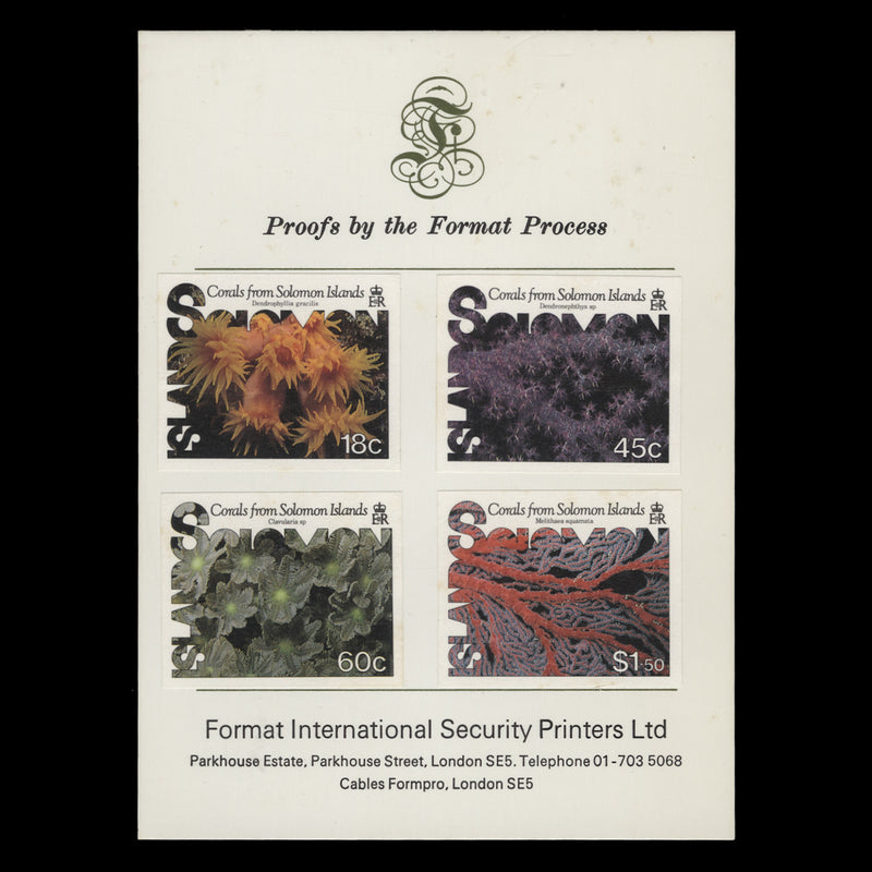 Solomon Islands 1987 Corals imperf proofs on presentation card