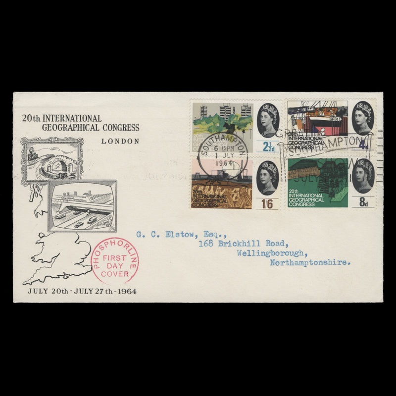 Great Britain 1964 (FDC) Geographical Congress phosphor, SOUTHAMPTON