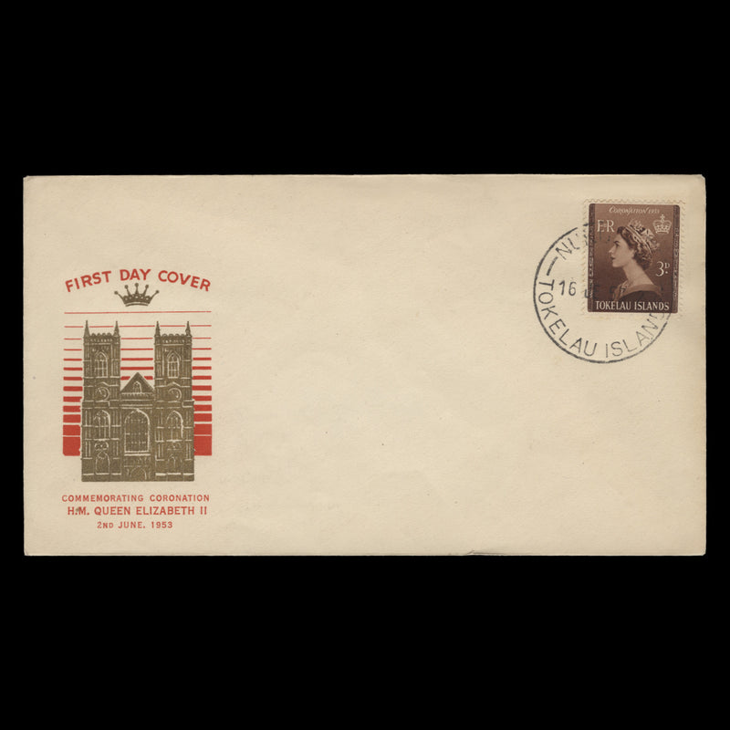 Tokelau 1953 (FDC) 3d Coronation, NUKUNONO