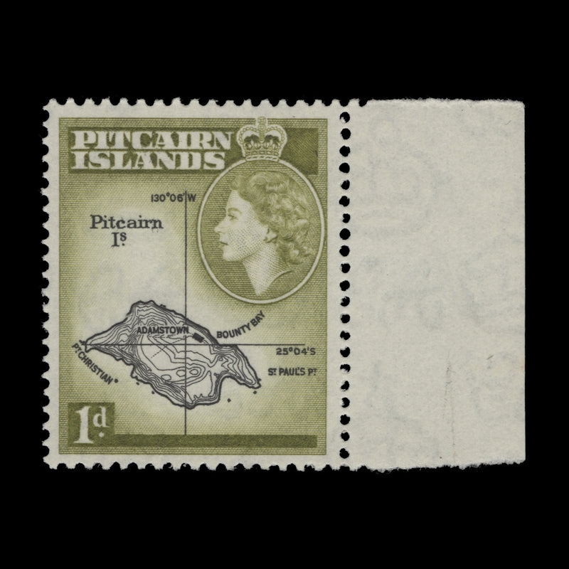 Pitcairn Islands 1959 (MNH) 1d Map, black & yellow-olive shade