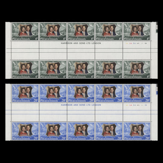 Pitcairn Islands 1972 (MNH) Royal Silver Wedding gutter plate blocks