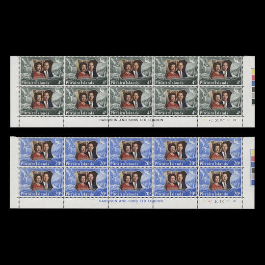 Pitcairn Islands 1972 (MNH) Royal Silver Wedding traffic light/plate blocks