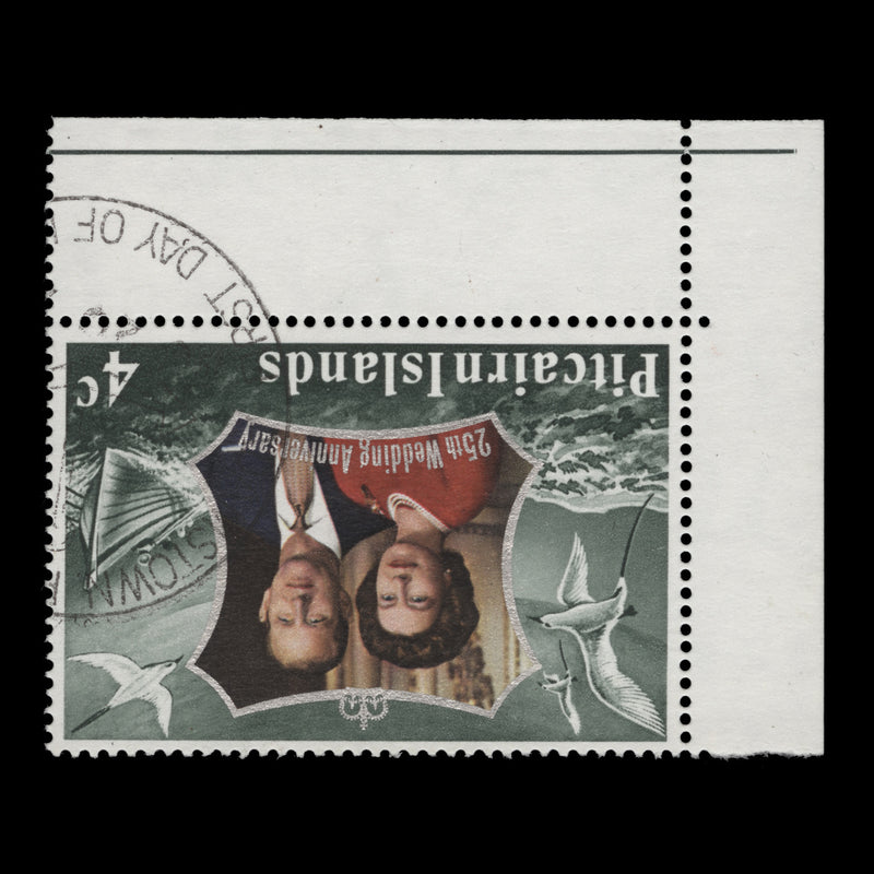 Pitcairn Islands 1972 (Variety) 4c Royal Silver Wedding with inverted watermark