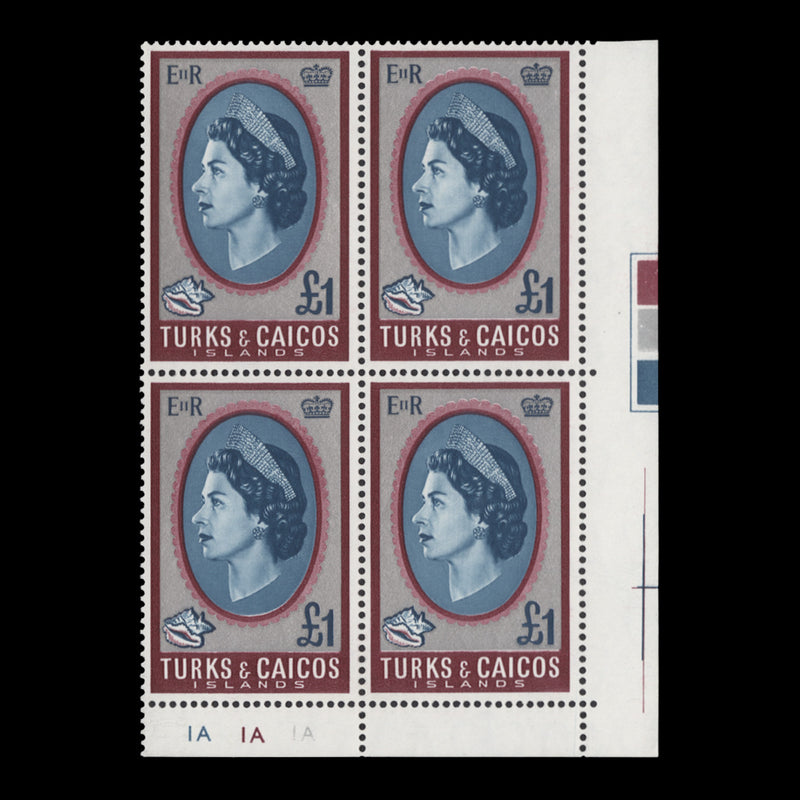 Turks & Caicos Islands 1967 (MNH) £1 Queen Elizabeth II plate block