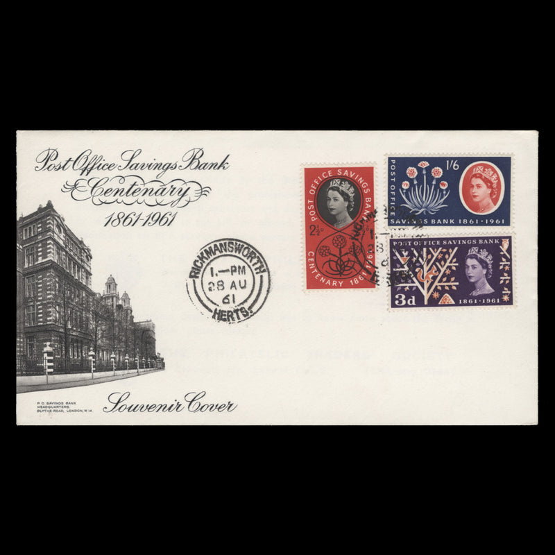 Great Britain 1961 (FDC) Post Office Savings Bank Centenary, RICKMANSWORTH