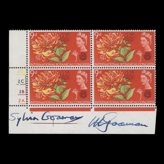 Great Britain 1964 (MNH) 9d Botanical Congress signed cylinder block