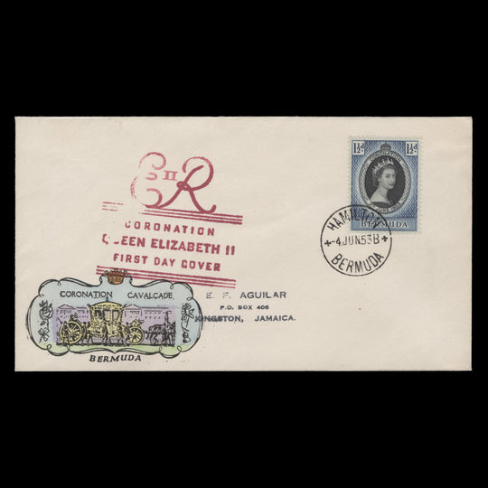 Bermuda 1953 (FDC) 1½d Coronation, HAMILTON
