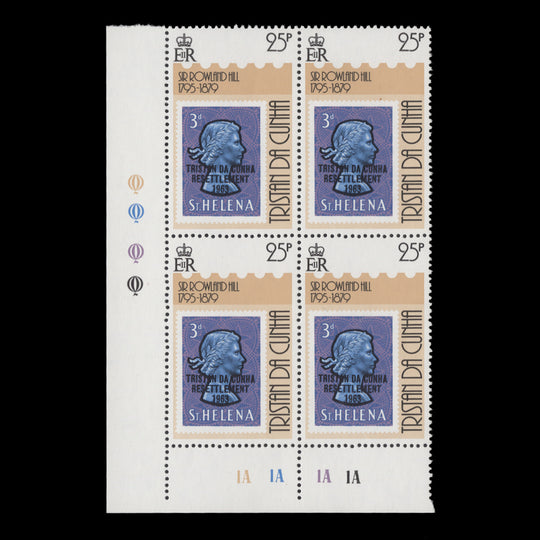 Tristan da Cunha 1979 (Variety) 25p Rowland Hill Death Centenary plate block