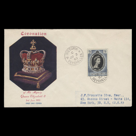 Seychelles 1953 (FDC) 9c Coronation, VICTORIA C