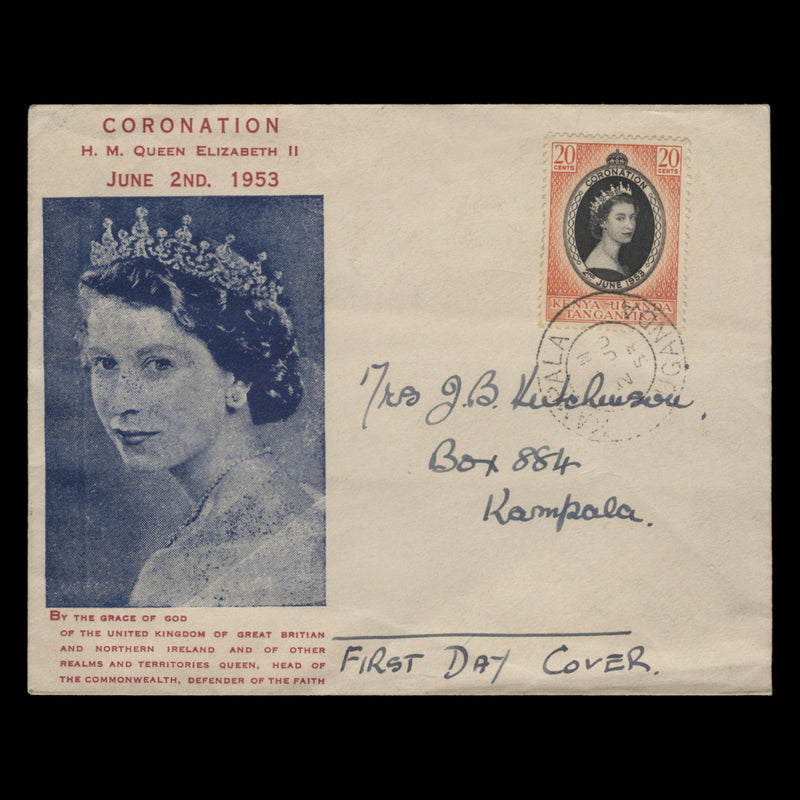 Kenya Uganda Tanganyika 1953 (FDC) 20c Coronation, KAMPALA