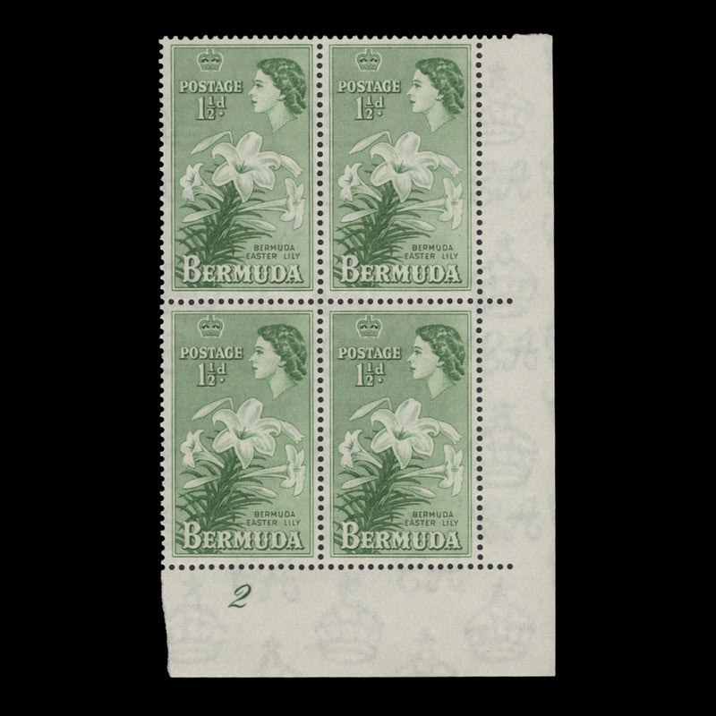 Bermuda 1956 (MNH) 1½d Easter Lily plate 2 block