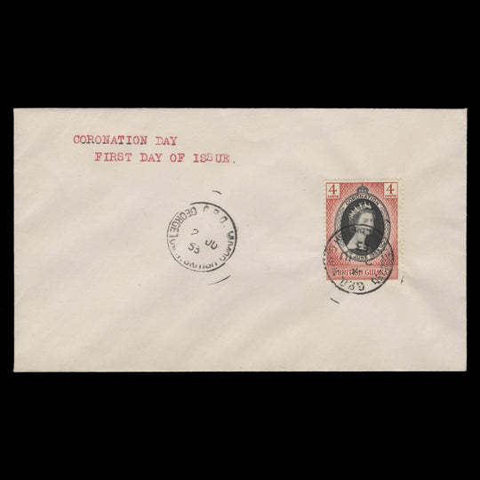 British Guiana 1953 (FDC) 4c Coronation, GEORGETOWN