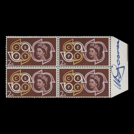 Great Britain 1961 (MNH) 2d CEPT block signed by Michael Goaman
