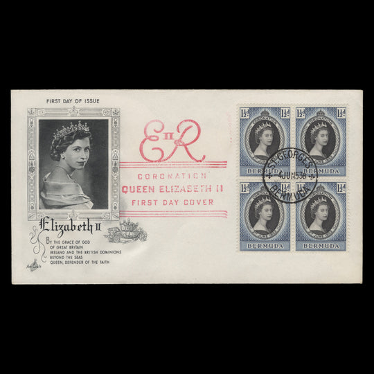 Bermuda 1953 (FDC) 1½d Coronation block, ST GEORGES