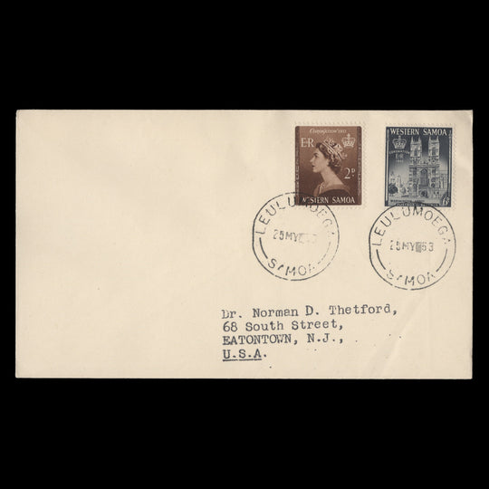 Samoa 1953 Coronation first day cover, LEULUMOEGA