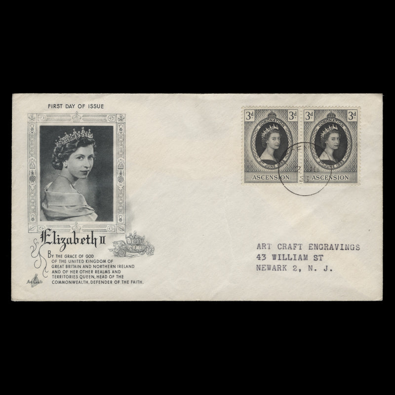 Ascension 1953 (FDC) 3d Coronation pair