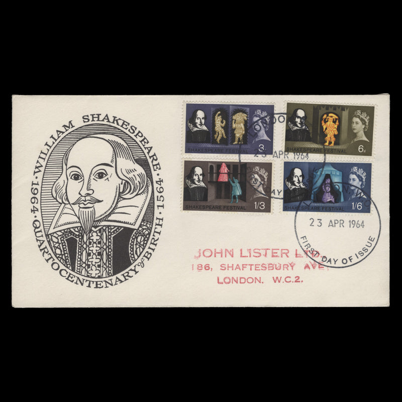 Great Britain 1964 Shakespeare Festival phosphor first day cover, LONDON