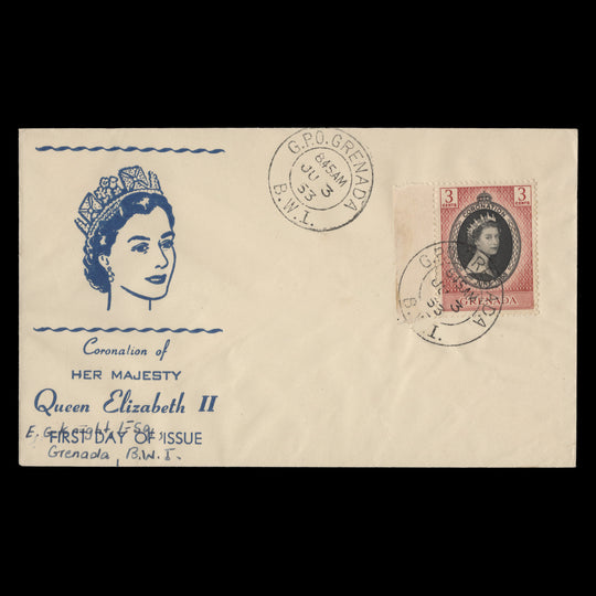 Grenada 1953 (FDC) 3c Coronation, GPO