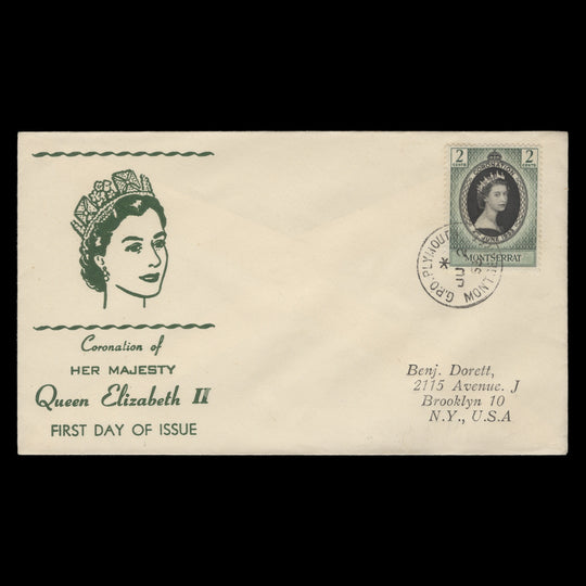 Montserrat 1953 (FDC) 2c Coronation, PLYMOUTH