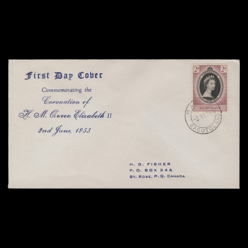 Basutoland 1953 (FDC) 2d Coronation, MASERU