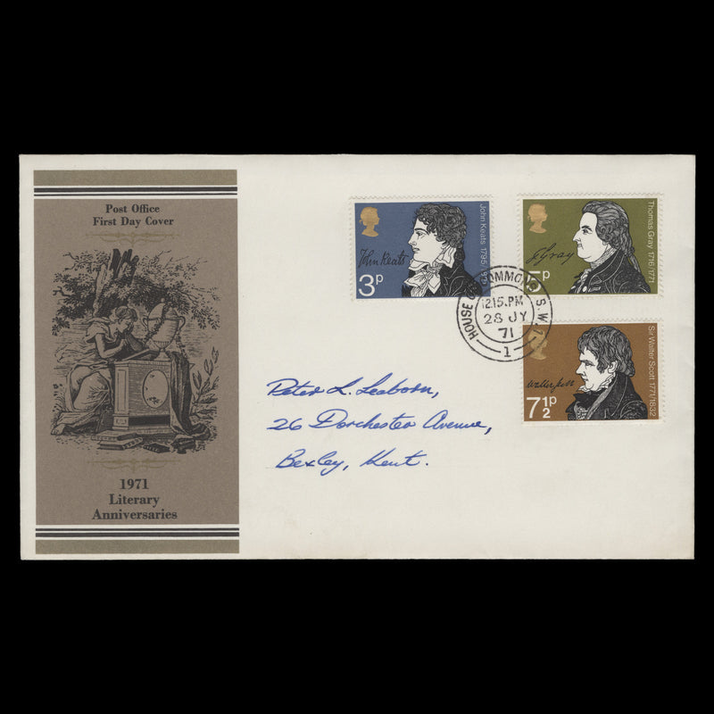 Great Britain 1971 Literary Anniversaries first day cover, HOUSE OF COMMONS