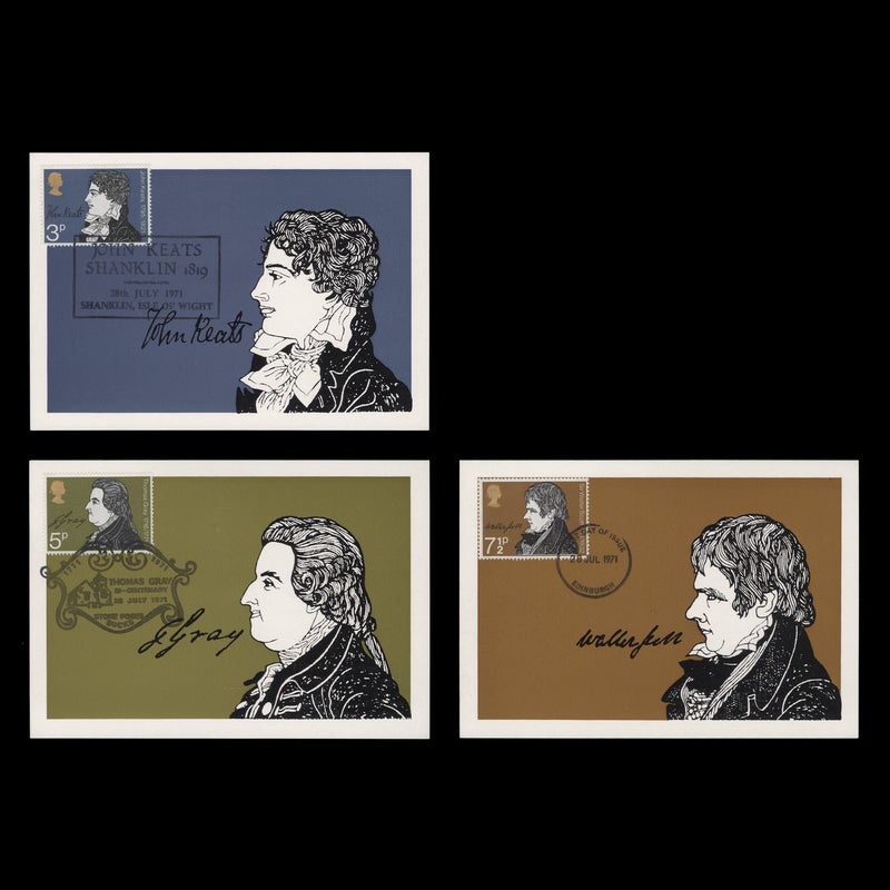 Great Britain 1971 Literary Anniversaries first day PHQ cards