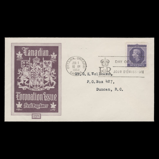 Canada 1953 (FDC) 4c Coronation, OTTAWA