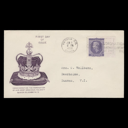 Canada 1953 (FDC) 4c Coronation, VICTORIA