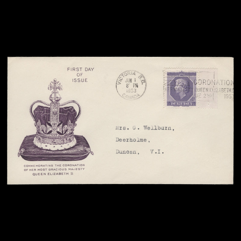 Canada 1953 (FDC) 4c Coronation, VICTORIA