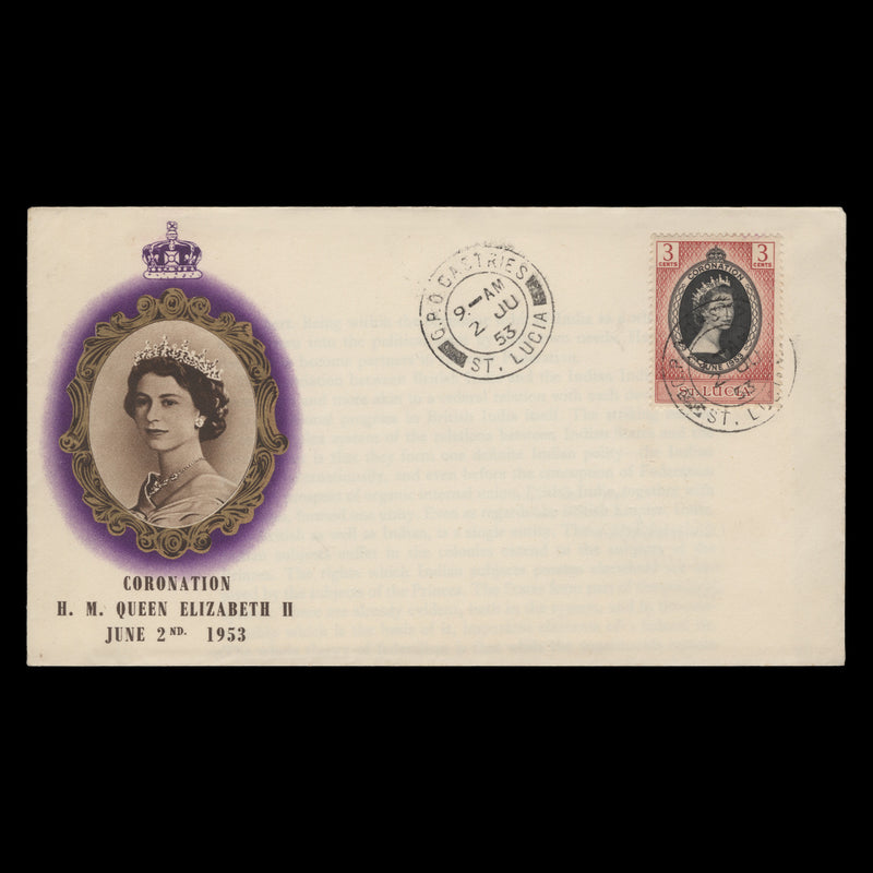 Saint Lucia 1953 (FDC) 3c Coronation, CASTRIES