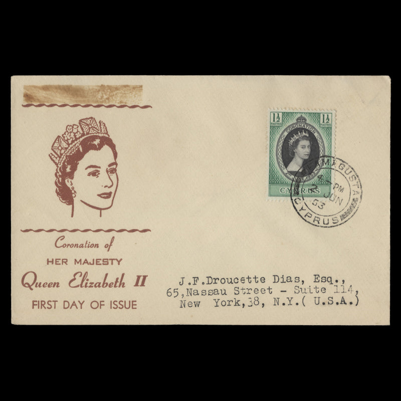 Cyprus 1953 (FDC) 1½p Coronation, FAMAGUSTA