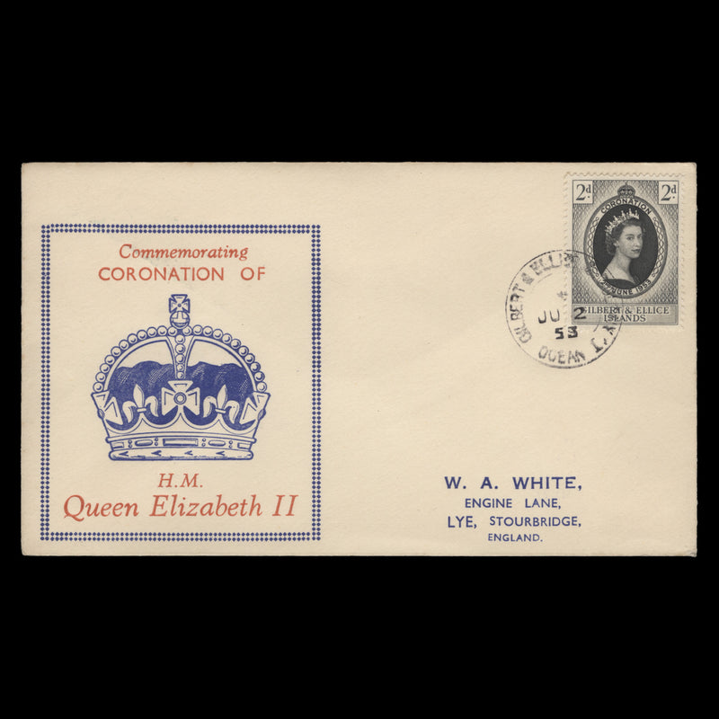 Gilbert & Ellice Islands 1953 (FDC) 2d Coronation, OCEAN I