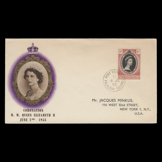 Falkland Islands 1953 (FDC) 1d Coronation, PORT STANLEY