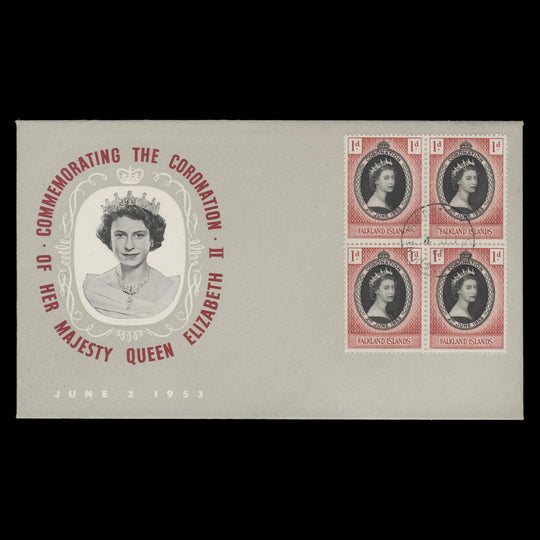 Falkland Islands 1953 (FDC) 1d Coronation block, PORT STANLEY
