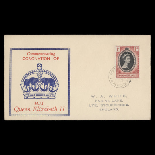 Falkland Islands 1953 (FDC) 1d Coronation, PORT STANLEY