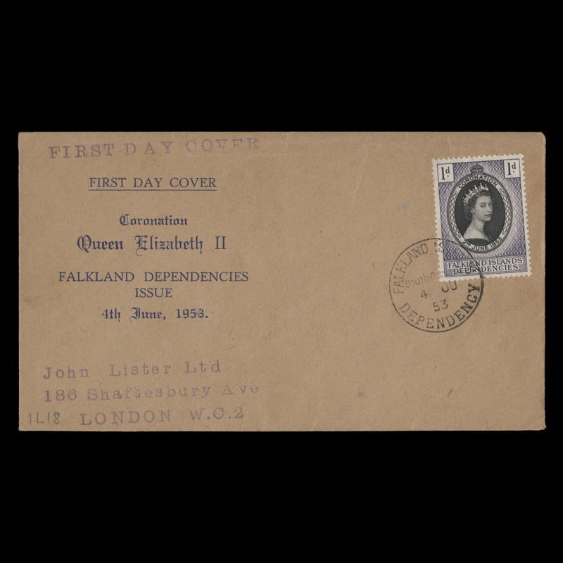 Falkland Islands Dependencies 1953 (FDC) 1d Coronation, South Georgia