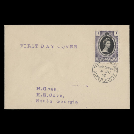 Falkland Islands Dependencies 1953 (FDC) 1d Coronation, South Georgia