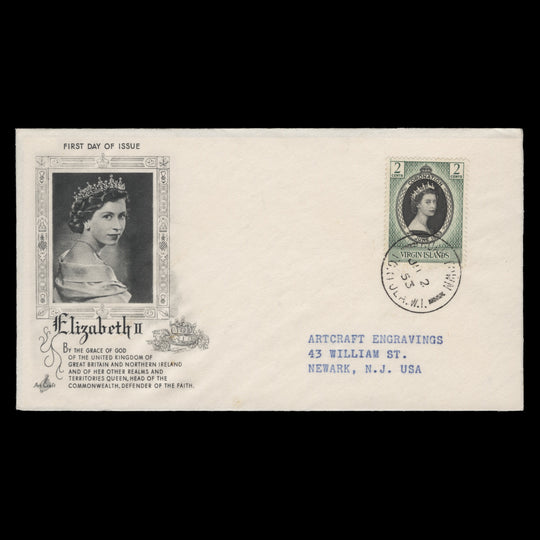 British Virgin Islands 1953 (FDC) 2c Coronation, ROAD TOWN