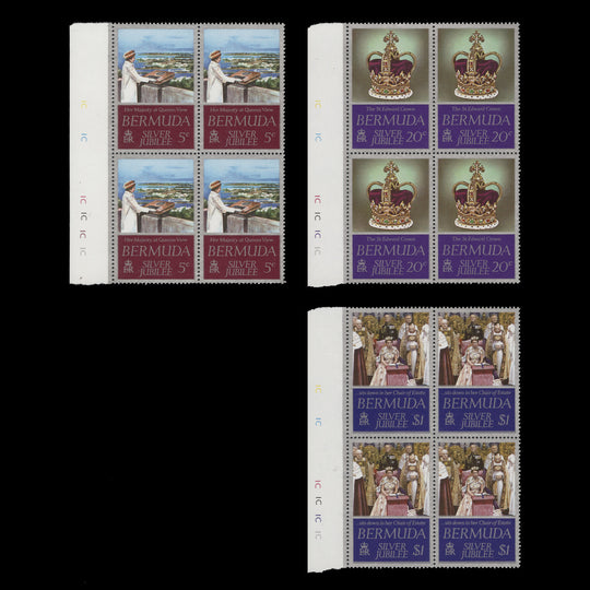 Bermuda 1977 (MLH) Silver Jubilee plate 1C–1C–1C–1C–1C–1C blocks